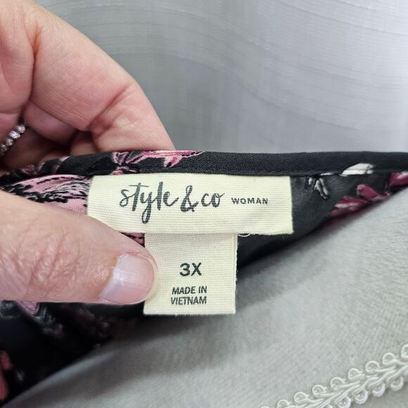 Style & Co Pink and Gray Floral Boho Bell Sleeve Popover Blouse Size 3X - Picture 6 of 9
